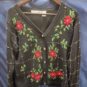 Vintage Victoria Jones Button Up Holiday Sweater